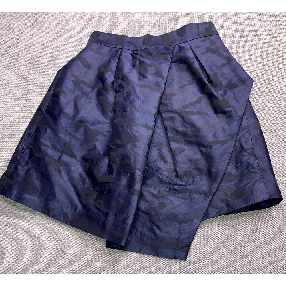 Banana Republic Wrap Mini Skirt Womens 2 Petite Blue Black Camo Faux Back Zip